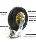 Four Pack Heavy Duty Furniture Castor Wheels Six Eight Or Ten Inch Silent Rubber Caster With Killer Antislip Tread And Heavy Gauge Steel Base For Smooth As Silk Rolls close-up of rubber caster wheel with thickened steel plate and sturdy wheel hub.