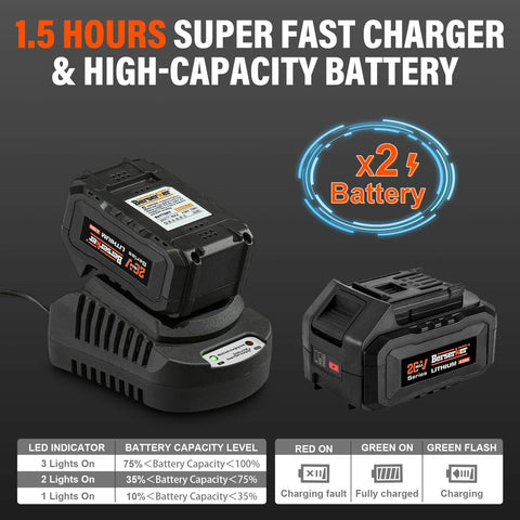 Two 4.0Ah Li-Ion batteries and fast 3.0A charger for 20V Cordless SDS-Plus Rotary Hammer Drill