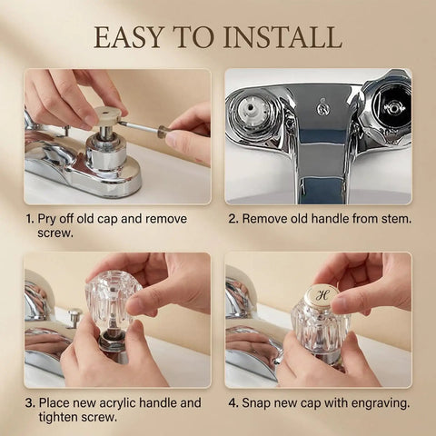 Upgrade Your Bathroom With Stylish Clear Acrylic Faucet Handles. 4PCS Replacement Kit For Delta Delex Peerless D-Shaped Shutoff Valves. Hot And Cold Shower Or Sink Knobs With Screws Included No More Wobble Look Fresh Now. installed on sink