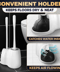 Premium Heavy Duty Toilet Plunger And Brush Set With Sleek Storage Stand showcasing holder design for air circulation and water containment.