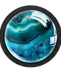 Slick Blue Marble Agate Cabinet Knobs 4 Pack Round Drawer Pulls With A Sleek Black Dresser Handle Base featuring a polished blue marble design.