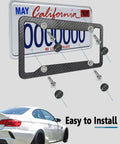Carbon Fiber Pattern License Plate Frames 2 Pack Black Aluminum Front And Rear Car Tag Holder Heavy Duty Brackets Installation