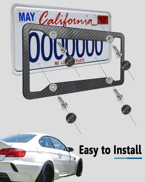 Carbon Fiber Pattern License Plate Frames 2 Pack Black Aluminum Front And Rear Car Tag Holder Heavy Duty Brackets Installation