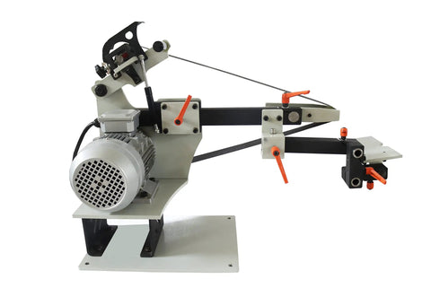 Garage Grade Two By Seventy Two Inch Belt Grinder And Sander Station showing motor and adjustable parts for blade sharpening.