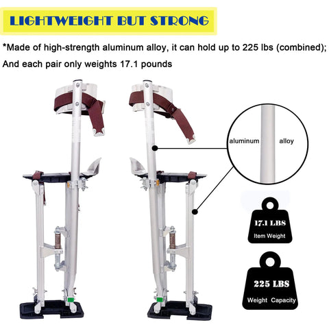 Aluminum Drywall Stilts 24 To 40 Inch Height Adjustable Tool Stilts For Walking Painting Cleaning Taping Lightweight Silver