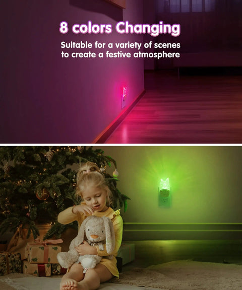 Led Kids Night Light Butterfly With 8 RGB Color Changing Lights, Dusk To Dawn Sensor illuminating a toddler's room.