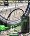 2 In 1 Mini Electric Bike Pump with LED Headlight and Digital Gauge inflating bike tire