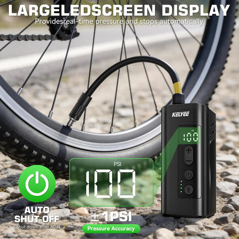 2 In 1 Mini Electric Bike Pump with LED Headlight and Digital Gauge inflating bike tire