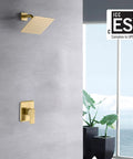 Pressure Balance Shower Faucet With Brushed Gold Finish And 8-Inch Square Rainfall Shower Head Including Rough-In Valve Body And Trim