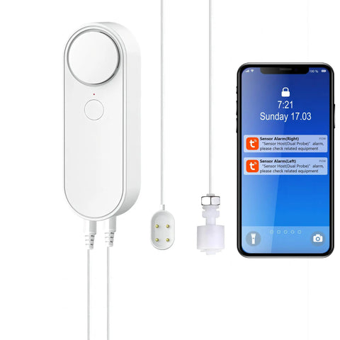 WiFi 2.4G Water Leak And Water Level Detector 2 In 1 Tuya Smart Sensor Alarm with app alerts and detection line