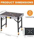 Beefed Up Folding Work Table With A Rock Solid One Thousand Pound Load Rating And Five Step Height Tweaks, dimensions shown.