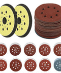 Huge 100 Pack Of 5 Inch Hook And Loop Sanding Discs With Eight Holes For Universal Random Orbital Sanders with two pads and various grit options.