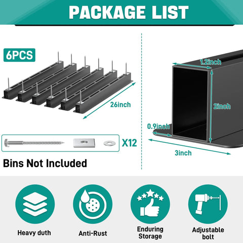 Heavy Duty Ceiling Garage Storage Rack Adjustable Overhead Bin System Black Powder Coated Steel 6 Sets installation components
