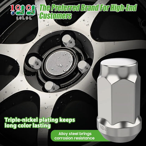 Chrome Golf Cart Lug Nuts Set 16 For EZGO And Club Car, 1/2-20 Thread detail with alloy steel construction