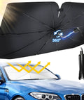 Windshield Sun Shade Umbrella For Cars With 360 Degree Rotating Bendable Handle, UV Block Heat Insulation, Portable Full Coverage