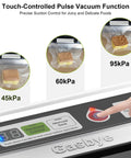 Touch-controlled pulse vacuum function on 95kPa Vacuum Sealer With OneTouch Auto Vac And Seal, Double Heat Seal