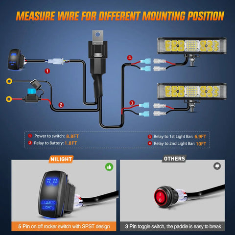 Wiring diagram for Side Shooter LED Light Bar Pair 6.5 Inch 60W Flood and Spot Beam Combo Pods with 5Pin Switch Harness