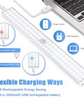 Rechargeable 90 LED Closet Lights With Motion Sensor And Remote Wireless Under Cabinet Night Lights Battery Powered Lighting For Cabinets And Wardrobes 3 Pack showing USB charging