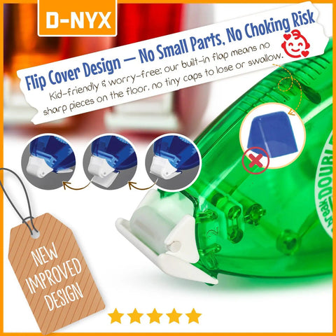 Flip cover design of 4 Pack Double Sided Tape Roller For Scrapbooking And Crafts, Mess Free Adhesive Tape Runner For School, Office.