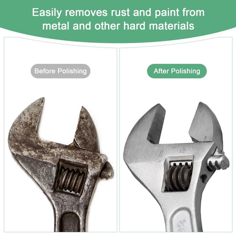 Comparison of wrench before and after use with 10 Pack Abrasive Mounted Stone Grinding Bits With One Quarter Inch Shank