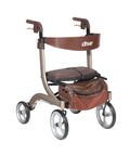 Slick Folding Rollator Walker With Super Comfy Padded Seat And Reliable Hand Brakes Butter Smooth Ten Inch Wheels Aluminum Frame built tough for easy mobility.