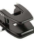 Black Workhorse Two Hole Puncher for Paper with 30 Sheet Capacity Adjustable Guide and Locking Mechanism, heavy duty office tool.