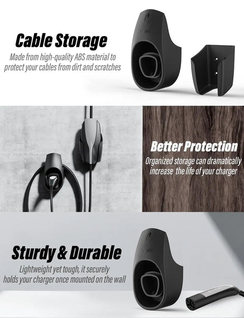 Tesla EV Charger Holder Wall Mount Kit With Cable Organizer And Charger Slot NACS Compatible product display