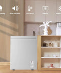 Kick Back And Chill On This 3.2 Cubic Feet Chest Freezer With Rapid Cooling and a removable basket in modern kitchen setting.