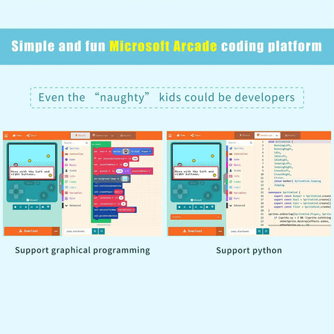 Retro Coding Arcade Handheld Console For MakeCode And Python, DIY game machine with big screen for block coding and Python