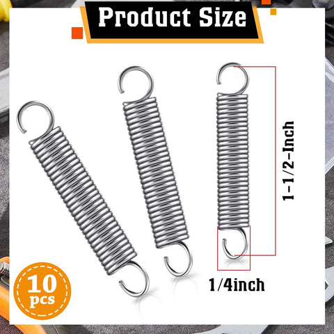 Three stainless steel extension springs, 1/4 in diameter by 1-1/2 in long