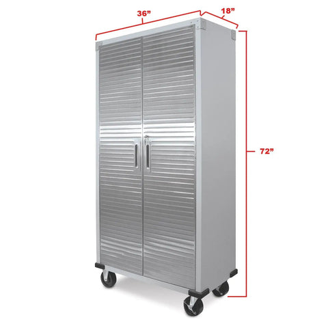 Rock Solid Built Tough Steel Rolling Storage Cabinet With Lockable Double Doors Adjustable Shelves And Heavy Caster Wheels For Garage Shop Organization Granite Finish