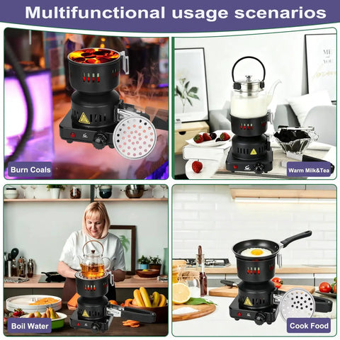 ETL Certified Charcoal Stove With 5 Gear Coal Burner For Cubes in various kitchen uses, boiling water, cooking, and warming milk.