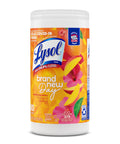 Canister of Mango Scent Disinfecting Wipes, 80 Count, showing label with vibrant mango and hibiscus design.