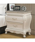 Timeless Tradition Nightstand With Granite Top In Pearl White Veneer, Full Extension Drawer Glides, Felt Lined Top Drawer