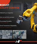 Quality control inspection process with robotic arm and manufacturing facility overview