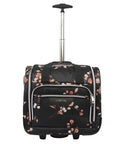 Front view of Valentina Underseat Wheeled Carry On Luggage With Floral Branch Design Travel Ready And Airline Friendly Compact Bag