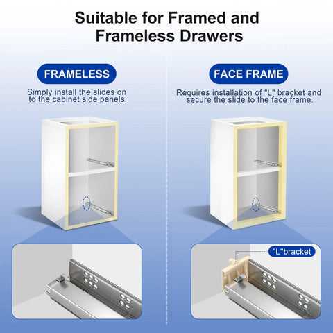 Heavy Duty Undermount Drawer Slides Two Pairs Twenty One Inch full extension installation guide for framed and frameless drawers.