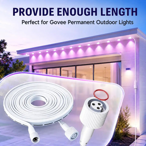 Two Pack 13 Foot IP68 Waterproof 3 Pin Extension Cables For Smart Outdoor String Lights on display for outdoor lighting setup.