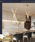 Gold Modern LED Chandelier Pendant Light With Dimmable Four Light Kit 3000K 4000K 5000K 3CCT Adjustable sleek fixture in dining room