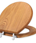 Round Wood Toilet Seat With Durable Chrome Hinges, Natural Oak Veneer Finish, Easy Install, Easy To Clean, Durable Wooden Bathroom Seat