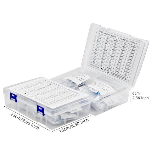 5W Metal Film Resistor Assorted Kit 100 Pieces 50 Resistor Values From 1 Ohm To 1 Megaohm 1 Percent Tolerance Durable Box