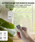 Hand holding remote with Two Pack Door Alarms For Kids Safety With 130dB Window Sensor Alarm And Remote mounted on window.