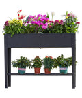 Raised Garden Bed With Legs Elevated Metal Planter Box Black Outdoor Stand With Drainage Holes Durable Steel Frame holding flowers