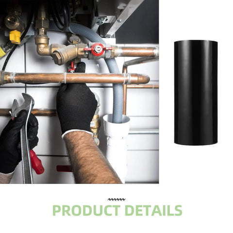 Waterproof Leak Repair Tape For Pipes And Buckets No Nonsense Quick Seal Tape shown beside a person fixing pipes.