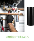Plumber using Waterproof Sealing Tape For Leak Repair With Heavy Duty Adhesive Quick Set Black Tape for pipes 20cm x 1.5m.
