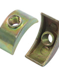 M6 Half Moon Nuts 12 Pack, 5mm Hole Diameter, Top Shelf Alloy Steel Fasteners With Rust Resistant Coating, Rock Solid hardware showing two half moon nuts.