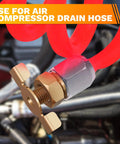 1/4 NPT Brass Air Compressor Drain Valve With Hand Turn Handle Moisture Drain Petcock attached to red hose