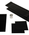 Heavy Duty Six Piece Vinyl Dock Seal Patch Kit For Badass Warehouse Shelter Fixes and No Sweat Industrial Building Maintenance To Keep Your Loading Zone Running Smooth, includes five black vinyl sheets and adhesive.