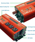 500W Continuous Power Inverter For Vehicles From 12V To 110V AC With 3 AC Outlets And 4 USB 2.4A Quick Charge Ports Plus A Cigarette Lighter Adapter