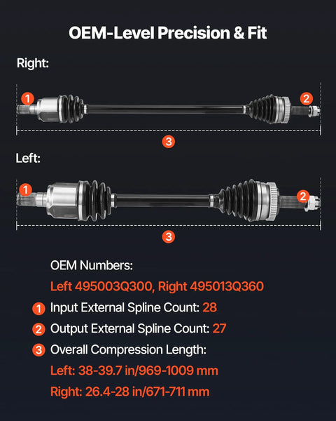 Hyundai Sonata Front CV Axle Shaft Assembly Set For 2011 2014 Two Piece Driver And Passenger Sides specifications image